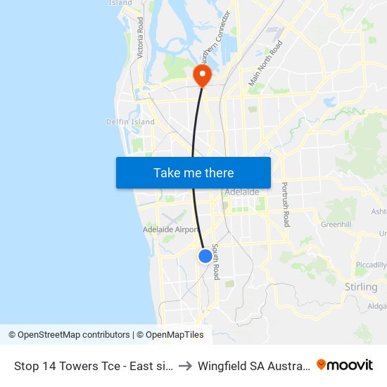 Stop 14 Towers Tce - East side to Wingfield SA Australia map