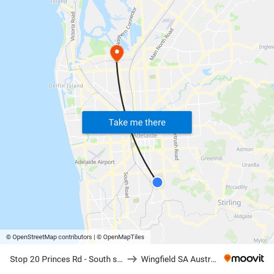 Stop 20 Princes Rd - South side to Wingfield SA Australia map