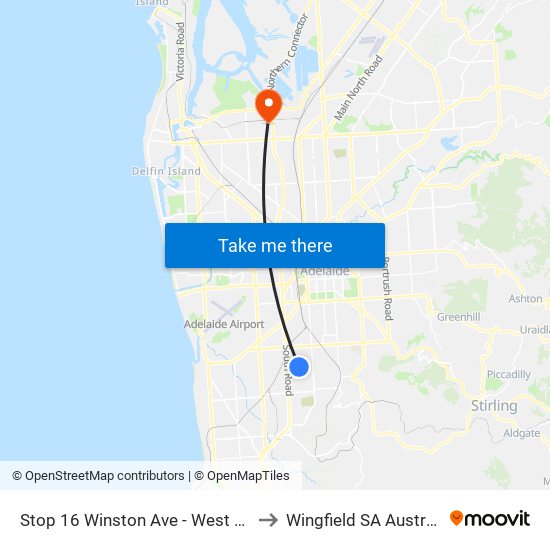 Stop 16 Winston Ave - West side to Wingfield SA Australia map