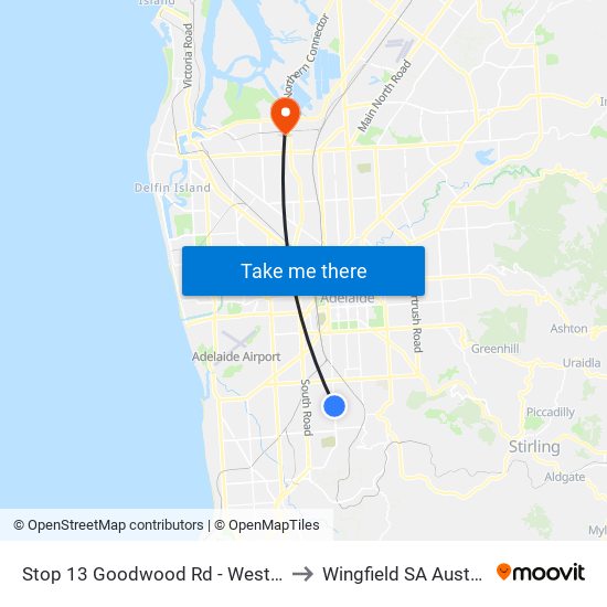 Stop 13 Goodwood Rd - West side to Wingfield SA Australia map