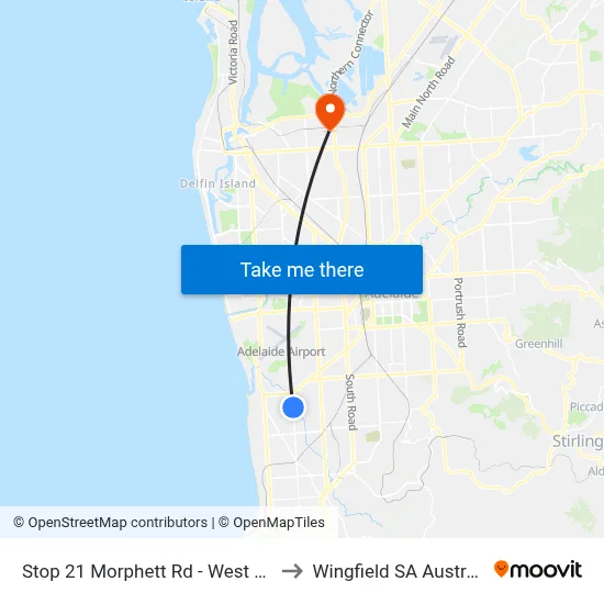 Stop 21 Morphett Rd - West side to Wingfield SA Australia map