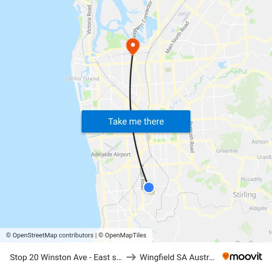 Stop 20 Winston Ave - East side to Wingfield SA Australia map