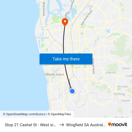 Stop 21 Cashel St - West side to Wingfield SA Australia map