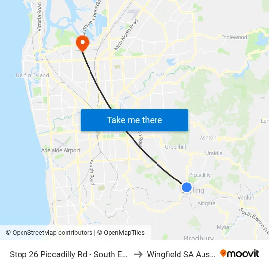 Stop 26 Piccadilly Rd - South East side to Wingfield SA Australia map
