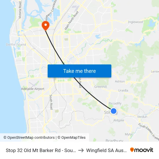 Stop 32 Old Mt Barker Rd - South side to Wingfield SA Australia map