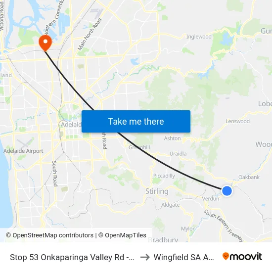 Stop 53 Onkaparinga Valley Rd - South side to Wingfield SA Australia map