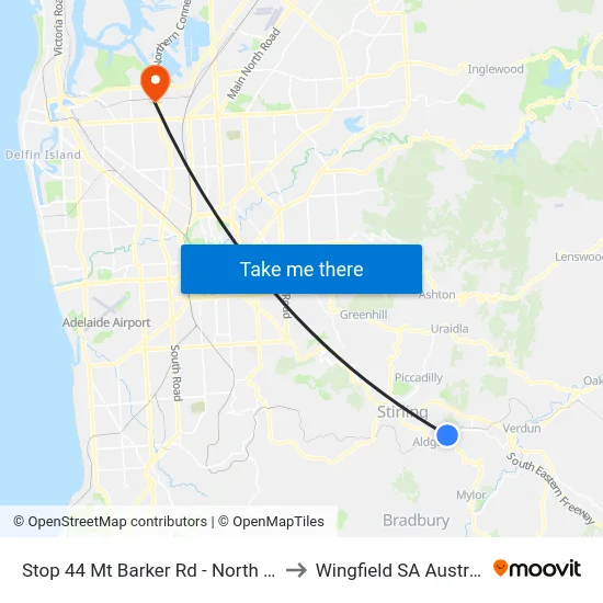 Stop 44 Mt Barker Rd - North side to Wingfield SA Australia map