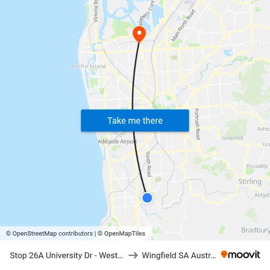 Stop 26A University Dr - West side to Wingfield SA Australia map