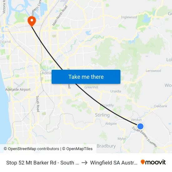 Stop 52 Mt Barker Rd - South side to Wingfield SA Australia map