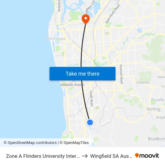 Zone A Flinders University Interchange to Wingfield SA Australia map