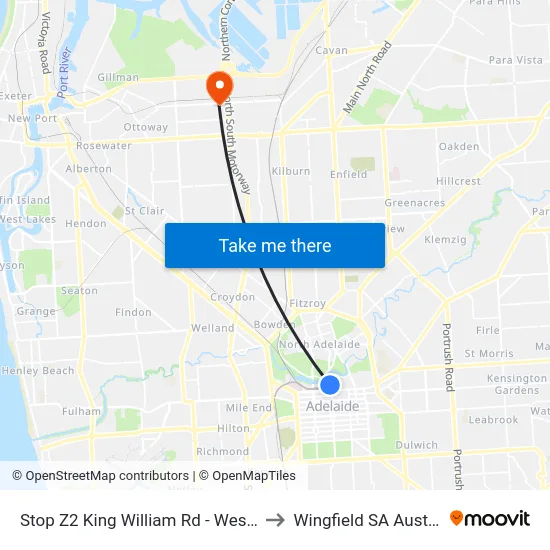 Stop Z2 King William Rd - West side to Wingfield SA Australia map