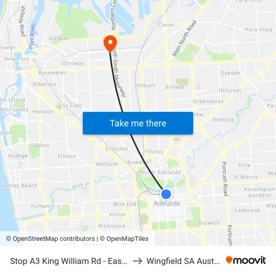 Stop A3 King William Rd - East side to Wingfield SA Australia map