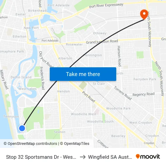 Stop 32 Sportsmans Dr - West side to Wingfield SA Australia map