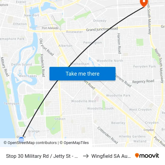 Stop 30 Military Rd / Jetty St - West side to Wingfield SA Australia map