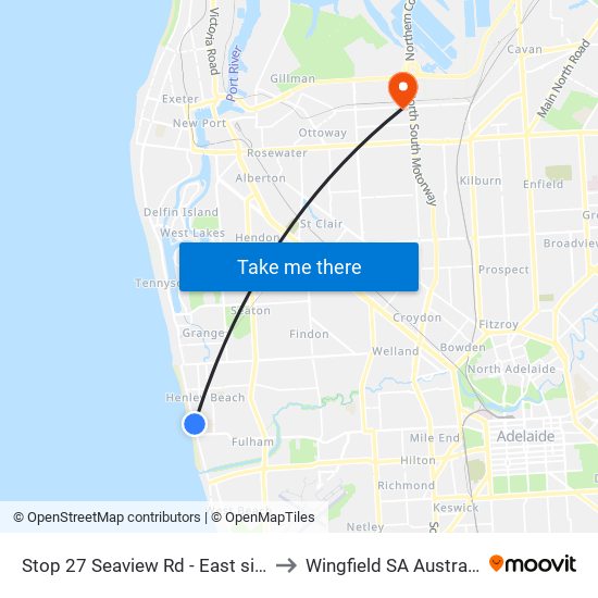 Stop 27 Seaview Rd - East side to Wingfield SA Australia map