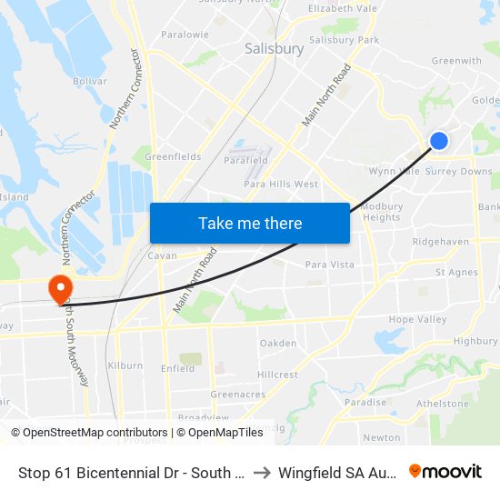 Stop 61 Bicentennial Dr - South East side to Wingfield SA Australia map