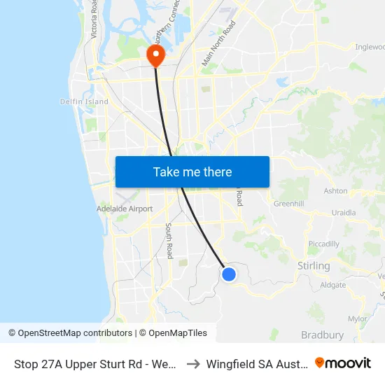 Stop 27A Upper Sturt Rd - West side to Wingfield SA Australia map