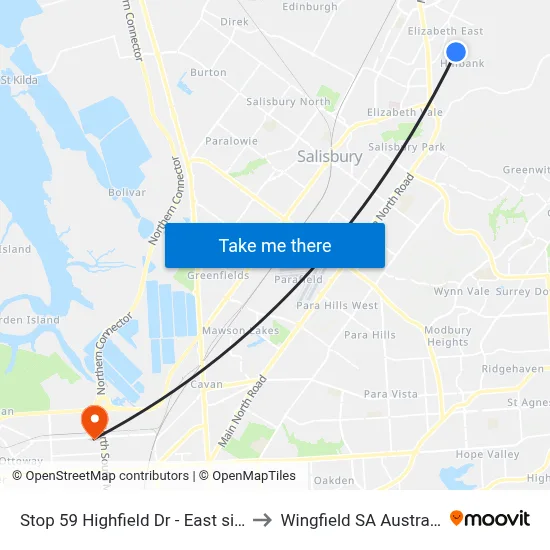 Stop 59 Highfield Dr - East side to Wingfield SA Australia map