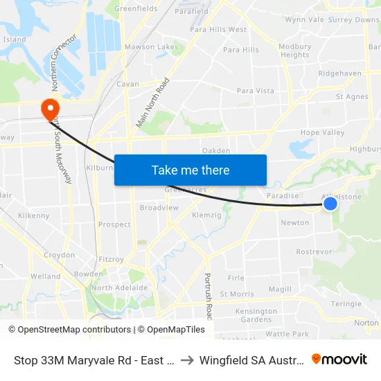 Stop 33M Maryvale Rd - East side to Wingfield SA Australia map