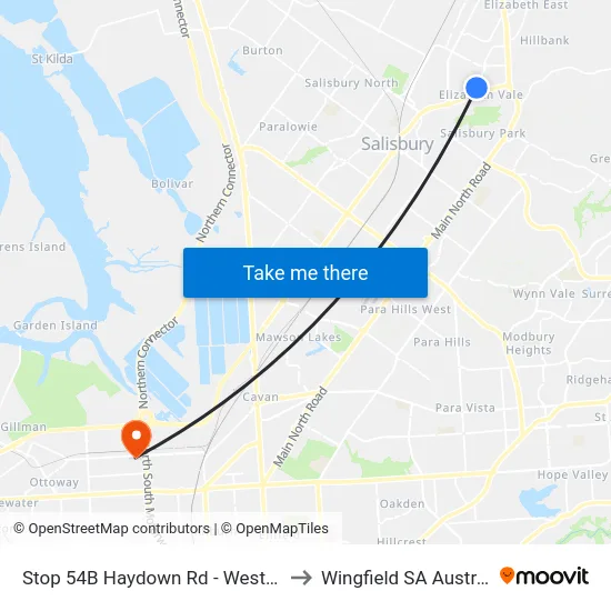 Stop 54B Haydown Rd - West side to Wingfield SA Australia map