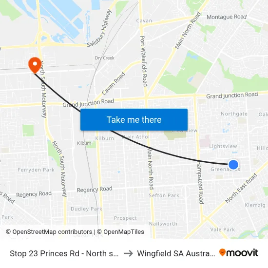 Stop 23 Princes Rd - North side to Wingfield SA Australia map