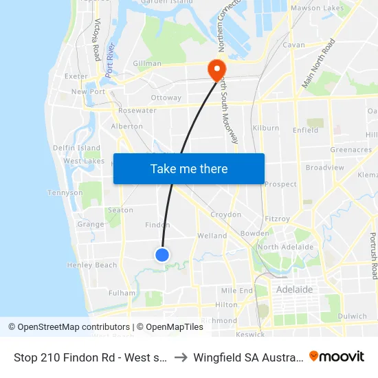 Stop 210 Findon Rd - West side to Wingfield SA Australia map