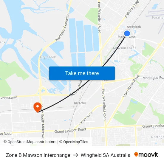 Zone B Mawson Interchange to Wingfield SA Australia map
