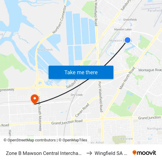 Zone B Mawson Central Interchange - South side to Wingfield SA Australia map