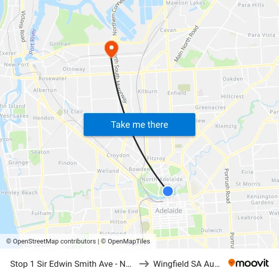 Stop 1 Sir Edwin Smith Ave - North side to Wingfield SA Australia map