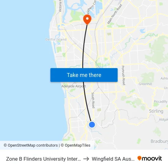 Zone B Flinders University Interchange to Wingfield SA Australia map