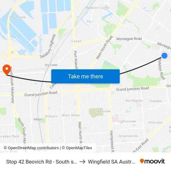 Stop 42 Beovich Rd - South side to Wingfield SA Australia map