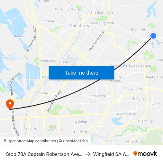 Stop 78A Captain Robertson Ave - South side to Wingfield SA Australia map
