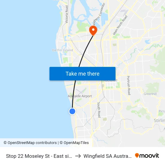 Stop 22 Moseley St - East side to Wingfield SA Australia map