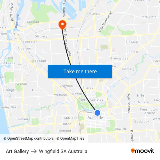 Art Gallery to Wingfield SA Australia map