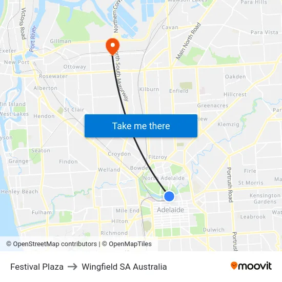 Festival Plaza to Wingfield SA Australia map