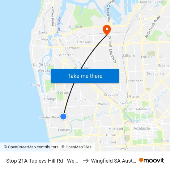 Stop 21A Tapleys Hill Rd - West side to Wingfield SA Australia map