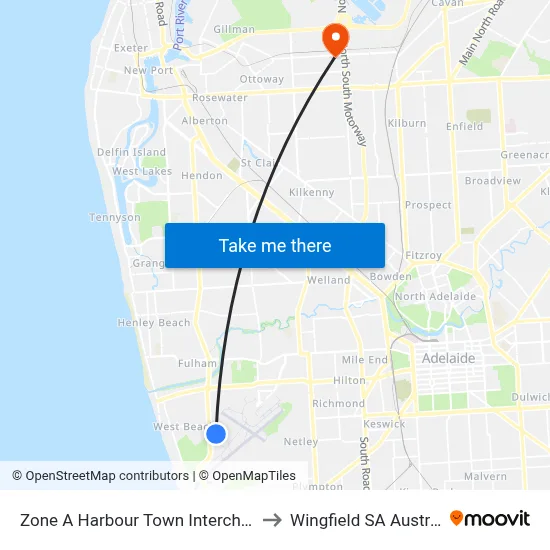 Zone A Harbour Town Interchange to Wingfield SA Australia map