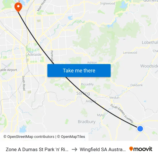 Zone A Dumas St Park 'n' Ride to Wingfield SA Australia map