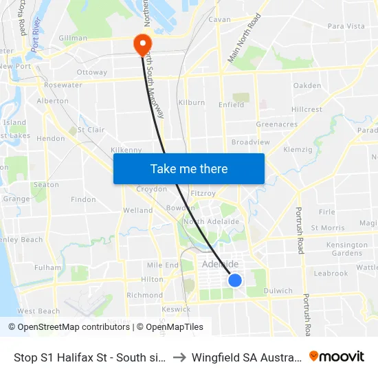 Stop S1 Halifax St - South side to Wingfield SA Australia map