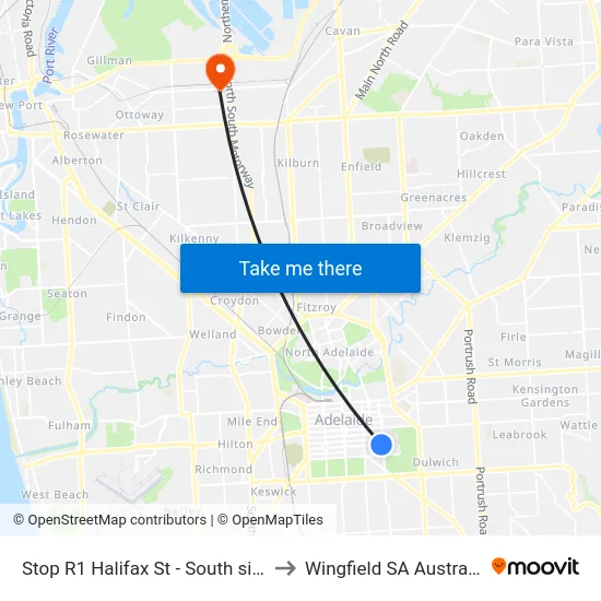 Stop R1 Halifax St - South side to Wingfield SA Australia map