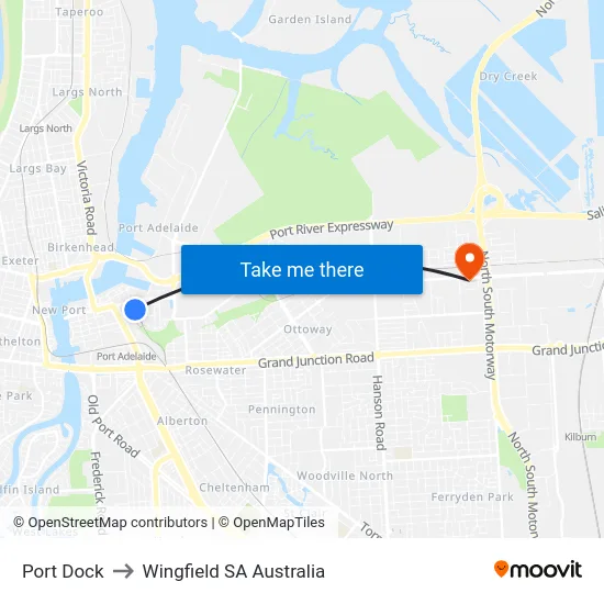 Port Dock to Wingfield SA Australia map