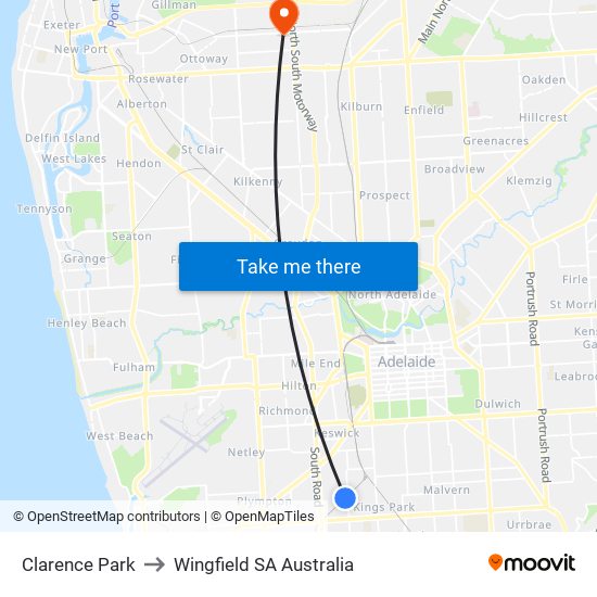 Clarence Park to Wingfield SA Australia map