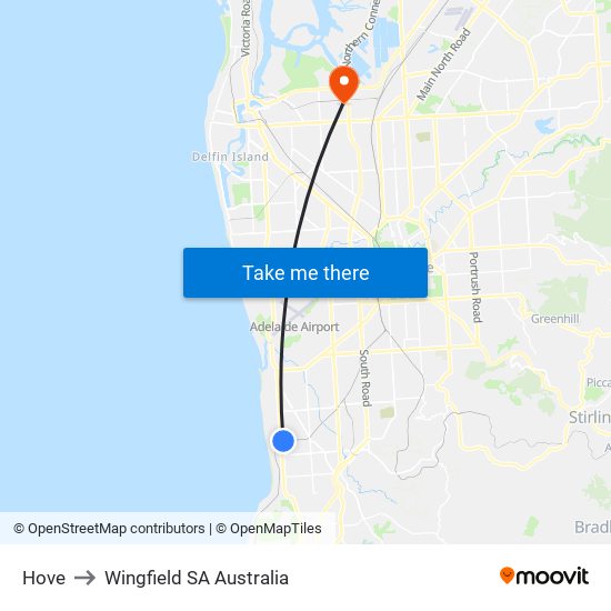 Hove to Wingfield SA Australia map