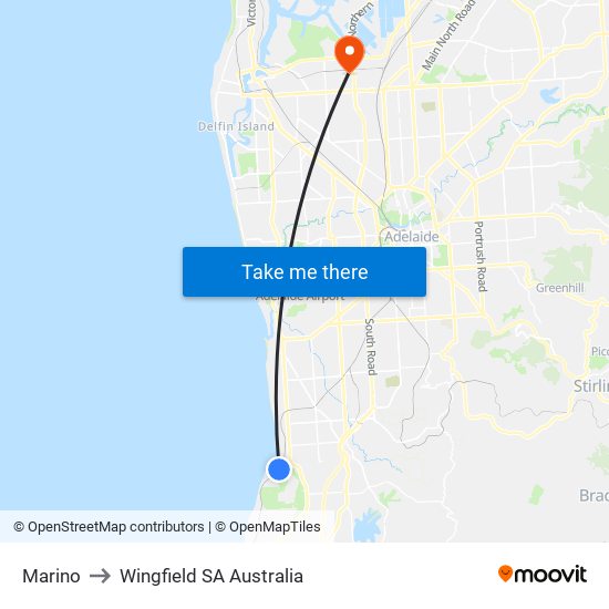 Marino to Wingfield SA Australia map