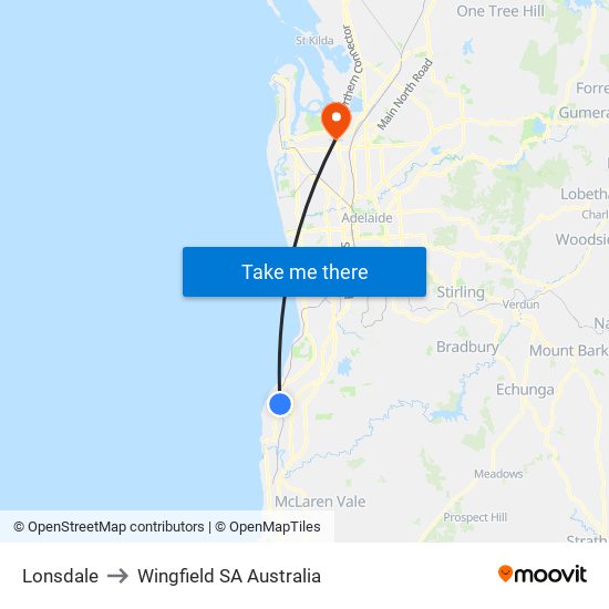 Lonsdale to Wingfield SA Australia map