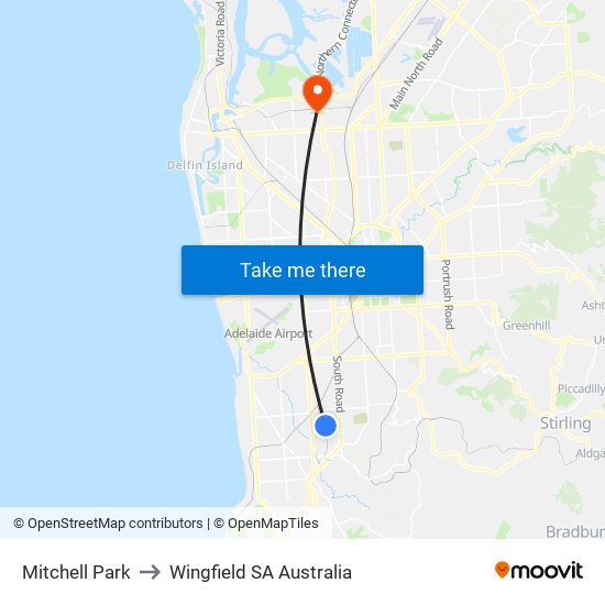 Mitchell Park to Wingfield SA Australia map