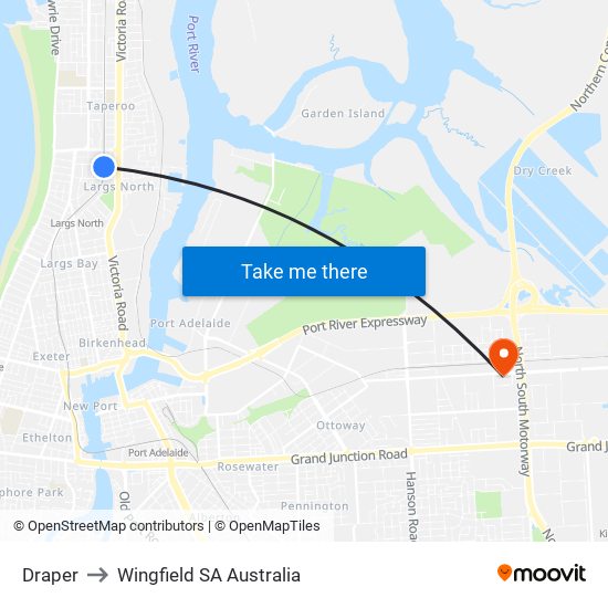 Draper to Wingfield SA Australia map