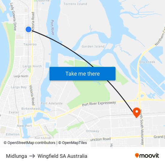 Midlunga to Wingfield SA Australia map