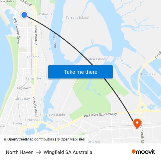 North Haven to Wingfield SA Australia map