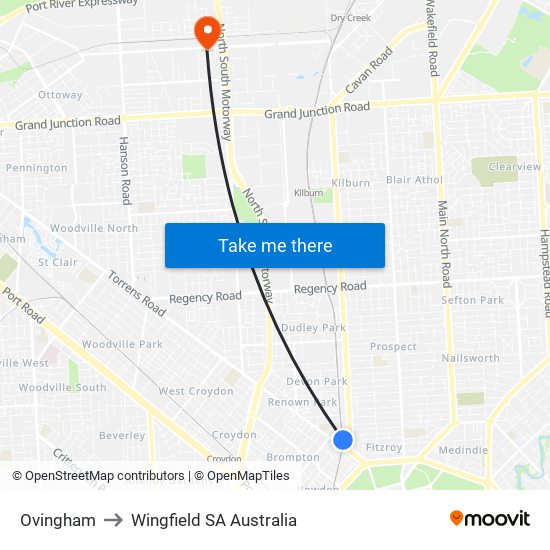 Ovingham to Wingfield SA Australia map